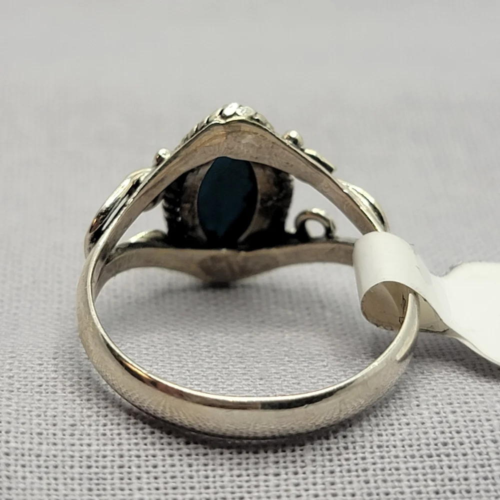 Blue Apatite Sterling Silver Horseshoe Ring Signed Size 7